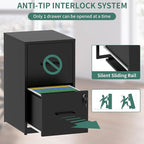 FLIXELIO 2 Drawer File Cabinet with Lock,Metal Vertical Filing Cabinets for Home Office,Heavy Duty File Storage Cabinet for Letter/Legal/A4/F4 Size File,Assembly Require (Black, Vertical 2 Drawer)