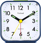 Tinload Small Battery Operated Analog Alarm Clock Silent Non Ticking, Ascending Beep Sounds, Snooze,Light Functions (Blue)