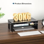 BONTEC Wooden Monitor Stand Riser, 2-Tier Desk Shelf with Storage Organizer, Ergonomic Computer Stand with Cable Management, Cellphone Holder, Black, 16.5 Inch