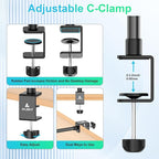 Ailight Camera Desk Mount Webcam Stand with Phone Holder, Adjustable Table Camera Stand with 1/4" Screw & C Clamp Overhead Tripod Webcam Mount for Logitech Obsbot insta360 Anker and Others