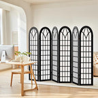 Asnefeli 6 Panel Japanese Room Divider, Shoji Style Partition Divider, Fully Assembled Wooden Privacy Screen for Home Office Bedroom Apartment Decoration, Black