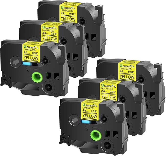 6PK 24mm Yellow Label Tape Compatible for Brother P-Touch Label Maker Tape TZe-651 1 Inch TZe TZ Tape TZ-651 TZe651 24mm 0.94'' Laminated Black on Yellow for PT-D600 D610BT P710BT P750W