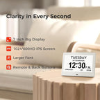 7'' Digital Clock, Dementia Clock With Date And Time, 10 Reminders, 6 Alarms, Auto-Dimming, Auto DST, Remote Control, Large Display Alarm Clock For Seniors, Gifts For People With Dementia, White