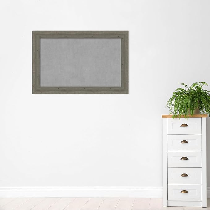 Amanti Art Grey Framed Magnetic Board 31x47 Large Vision Board for use with Magnets, 100% Metal Sheet to Display Items as Office Decor or for Home Organization in mudroom, Kitchen or Kids Room
