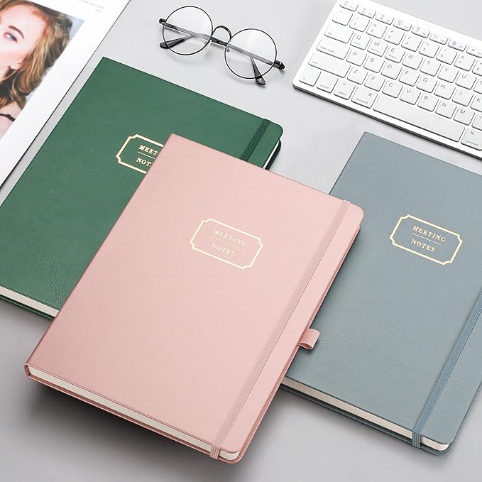 EMSHOI Meeting Notebook for Work with Action Items - 320 Pages B5 Thick Project Planner Agenda Organizer Work Notebook for Women Men Office Business, PU Leather Hardcover, 7.5" x 10", Green