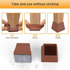 16 PCS Square Chair Leg Floor Protector, Silicone Chair Leg Cover, Furniture Leg Protectors with Felt, Mobile Table Leg Pad, Protect The Floor from Scratches.2 in Brown.