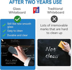 Glass Dry Erase Black Board - Magnetic Blackboard 60"X36" Frameless White Board Clear Glass Boards with Super Strong Magnets, Wall Mounted for Office, Classroom and Home