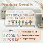 URLLUAE Boho Plant Classroom Wooden Pen Pencil Holder for Office Desk Accessories, Back to School Supplies for Students College Boys Girls Teachers First Day of School, Let's Root for Each Other