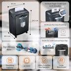 bonsaii 18 Sheet Heavy Duty Cross-Cut Paper and Credit Card Shredder, 6 Gallon Pullout Basket and 4 Casters, Black