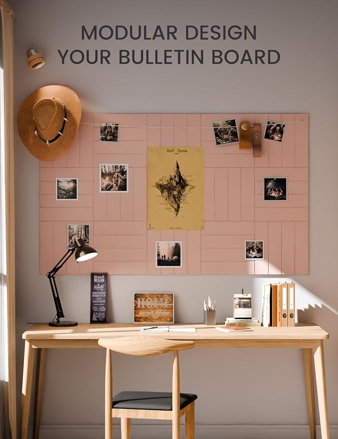 Fluxynara Felt Bulletin Board Tiles Large 36" x 24" Cork Board Alternative-6 Pack with 40 Adhesive Tabs, Thick Slat Wall Panels for Office Decor, Push Pin Board Wall Organizer Alternative - Pink
