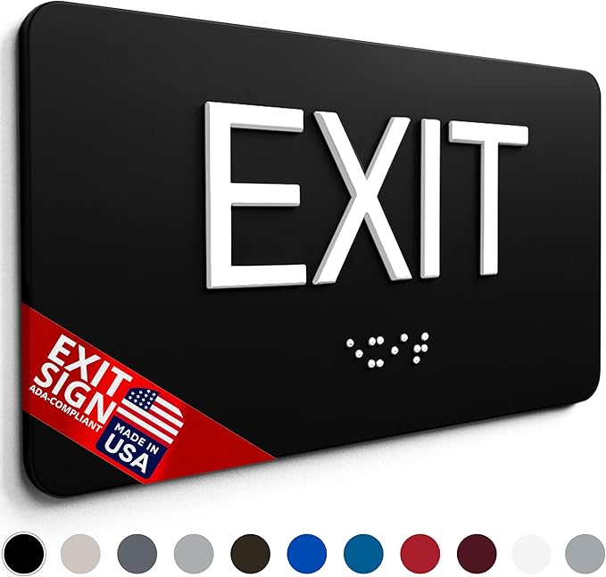 ADA Compliant Exit Sign with Braille (6" x 3" Grey)