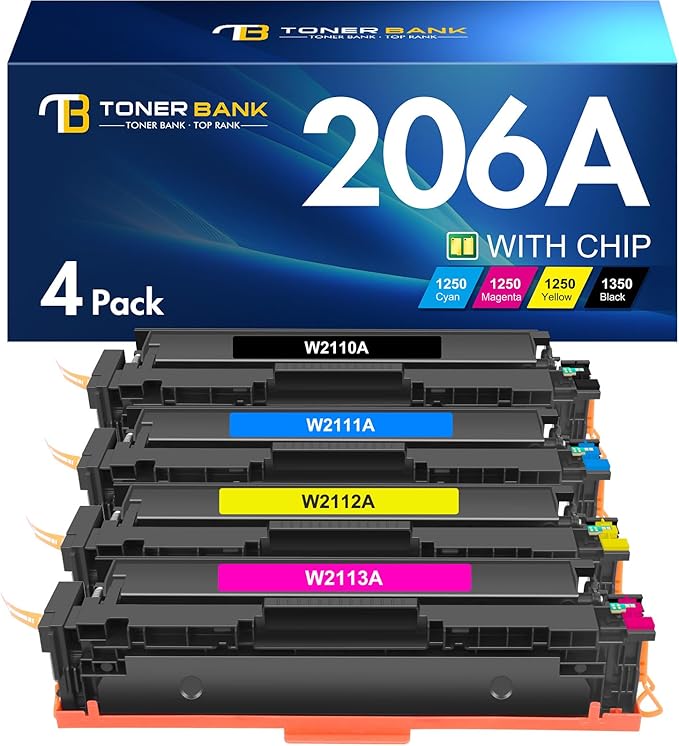 206A Toner Cartridges 4 Pack M283fdw M283cdw Set Compatible Replacement for HP 206A 206X Color Laserjet Pro MFP M283cdw M255dw M283 M255 Printer High Yield Ink (with Chip) (Black Cyan Yellow Magenta)
