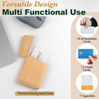 Yookin Wood Business Card Holder Wooden Magnetic Business Card Case Portable Simple (Beech Wood)