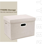 TYEERS Large Storage Bins with Lids, Collapsible, Washable, Fabric Storage Boxes for Organizing, 17.3x11.8x11.4 inches, 5 Pack, Beige