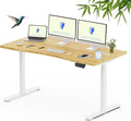 FLEXISPOT Bamboo Electric Standing Desk with Elegant Oval Legs & Curved Desktop, 60"x30" Height Adjustable Desk for Home Office & Living Spaces, White Frame