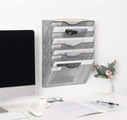 EasyPAG Hanging Wall File Organizer, 5 Pocket Wall Mounted Mail Organizer, Vertical Document Folder Holder with Nametag Label, Space Saving Paper Storage Magazine Rack for Office Home School, Silver
