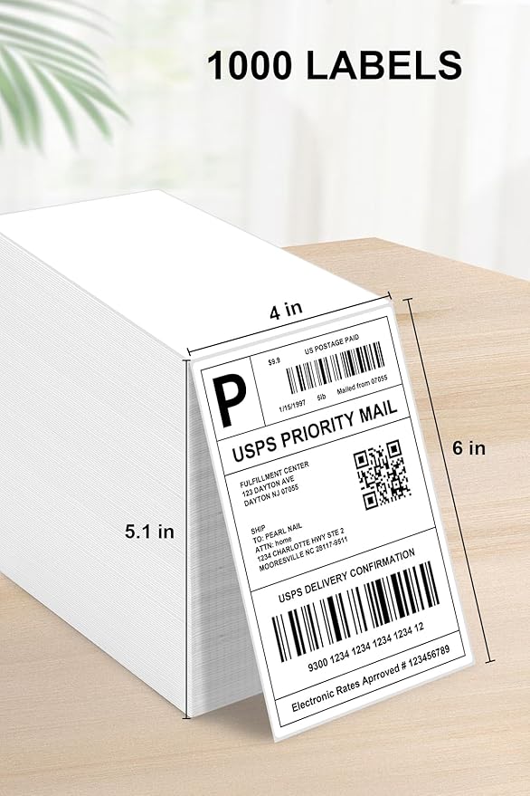 4x6 Thermal Labels - Waterproof Shipping Stickers for Thermal Printers, All-Purpose Label Stickers, White, 1000/Pack (2-Pack)