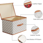 Tuza 2 Pack Fabric Storage Bins with Lids, Collapsible Closet Organizer Container, Decorative Storage Boxes with Lids for Organizing Clothes, Blanket, Grey & White, Large