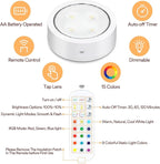 TECOMLIGHT Puck Lights with Remote Control, Battery Operated Wireless Under Cabinet Lighting, RGBCW Stick On Tap Lights for Kitchen, Shelf, 4 Pack - White