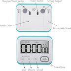 Digital Kitchen Timer Magnetic Loud Alarm, Large LCD Screen Silent/Beeping Multi-Function for Teachers Classroom Kids, Sky Blue