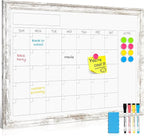 Monthly Dry Erase Calendar Whiteboard for Wall, 36" x 24" Magnetic White Board Calendar Board - Rustic Vintage Wooden Frame