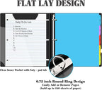 INFUN Telescoping 3 Ring Binder -1PCS-Black, Flexible Round Binder with Customizable Front Cover and Clear Catalog Pocket, 0.75 Inch Rings, Holds 160 Sheets 8.5x11 inch Paper