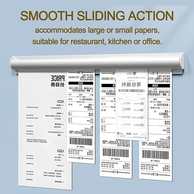 2 Pack Ticket Holders Receipt Holder for Restaurant, No Drill Restaurant Order Ticket Holders for Kitchen Office Walls Refrigerator Home Pubs Bars Cafes(19.6 Inch, Sliiver, 2p)