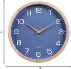Kesin Wall Clock 12 Inch Silent Non Ticking Wood Wall Clocks Battery Operated - Wooden Blue Modern Simple Clock Decorative for Kitchen,Living Room,Bedroom,Kid’s Room