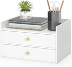 Bamboo Desk Organizer with Drawers Wooden Desktop Storage Drawers for Bills Office Supplies Kitchen Utensils Organizing Tool for Home Classroom Organization No Assembly (2 Drawers, White)