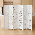 66.9Inch Wooden Room Partition - 6 Panels Boho-Styled Space Room Divider for Home/Office, Headboard & Yoga/Photo/Video Call Backdrop (White)
