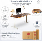Standing Desk with Drawer – Walnut Solid Wood Desk, Natural Live Edge, Adjustable Height Dual Motor, Sit Stand for Home Office (White, W48 x D27)