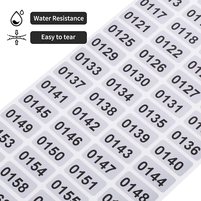 5001-6000 Consecutive Number Inventory Stickers Self Adhesive Waterproof Labels Office Warehouse Numbering Classification Black Printing on Silver Sticker 0.79 x 0.38 Inch