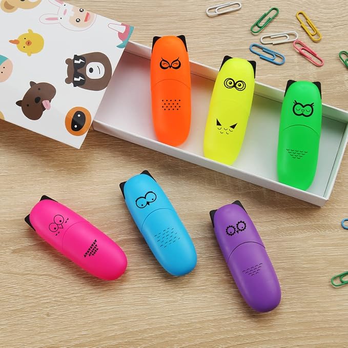6 pieces Cute highlighters Bird Design Kawaii Stuffs Mini Highlighters Pen Neon Color Chisel Tip Gift Highlighter Marker - stocking stuffers - gift for kids