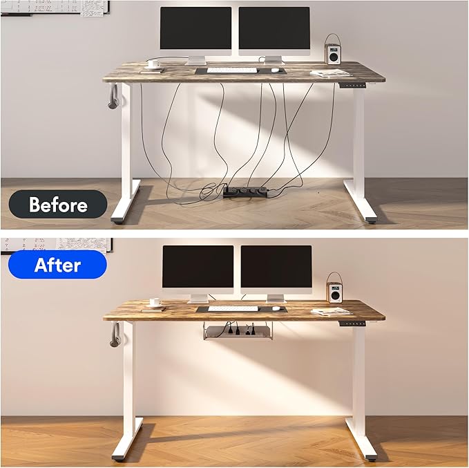 FLEXISPOT EN2 Whole-Piece Standing Desk with Clamp Power Strip, 48 x 30 Electric Stand Up Height Adjustable Desk with Cable Management (Gray Frame + 48" Rustic Brown Desktop, 2 Packages)