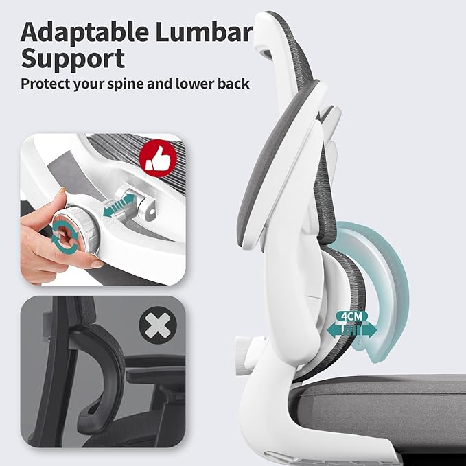 TRALT Office Chair - Ergonomic Desk Chair with Adjustable Lumbar Support, Mesh Computer Chair, Executive Chairs for Home Office Comfortable Lumbar Support (White)