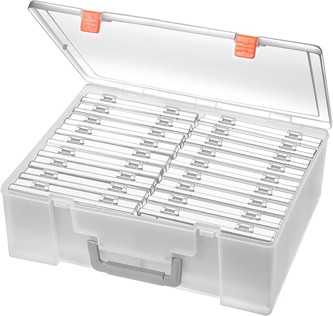 Photo Storage Box 4x6, 18 Inner Extra Large Organizer Acid-Free Photo Keeper Storage Case, Plastic Craft Storage Box for Stickers Stamps Seeds (Clear, 18 Boxes)