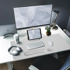 Bloss Leather Desk Pad and Keyboard Wrist Rest, Large Mouse Pad + Keyboard Pad+Mouse Wrist Support, Non-Slip Desk Mat Protector for Office, Home(31.5×15.7 Inches, Light Grey)