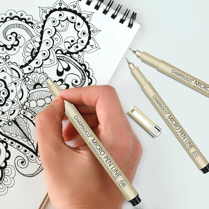 06 Micro Pen, Black Fine Point Pen with Waterproof Archival Ink, 0.5mm Fineliner Ink Pens for Artist Illustration, Sketching, Anime, Manga, Technical Drawing and Scrapbooking