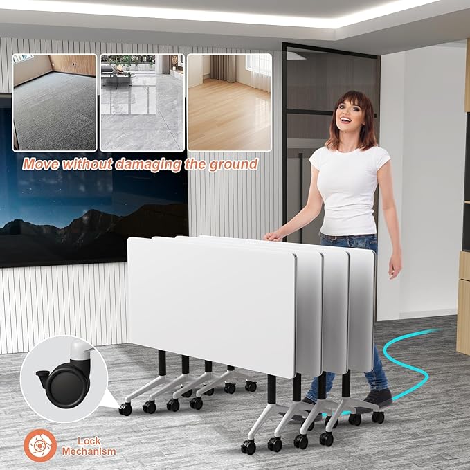Conference Table Flip Top Mobile Conference Room Tables,Folding Conference Table with Wheels,Large Meeting Training Seminar Table Saving Space for Office Classroom(10A,61'')