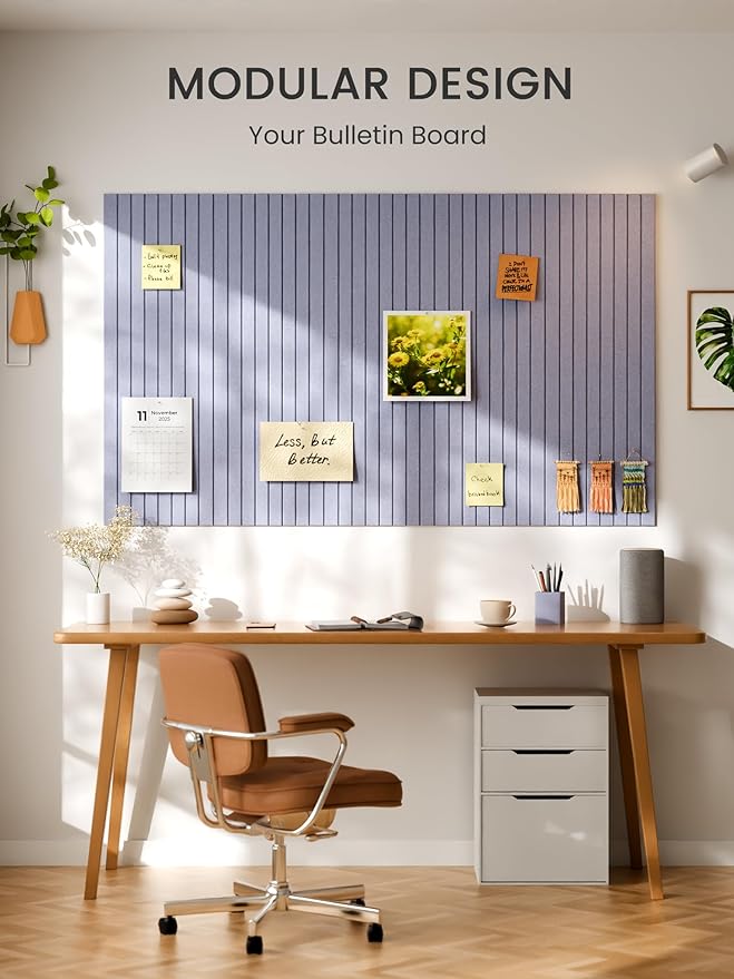 Bumusty Large Cork Board Alternative-36 x24 Felt Bulletin Board Tiles, with 30 Pushpins, 40 Adhesive Tabs, 6-Pack Slat Wall Paneling, Cork Boards for Office Push Pin Board Felt Board-Soft Periwinkle