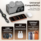 4URPC 6-in-1 Alarm Clock Wireless Charging Station for Apple Multiple Devices,MagSafe Charging Dock for iPhone 17/16/15/14/13 Series, Apple Watch, AirPods,Wireless Charger with Night Light/Alarm Clock