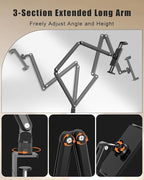 Tablet Stand for Desk/Bed, Adjustable iPad Holder Clamp Mount, Foldable Tablet Arm, 360° Rotation, Compatible with 5.7''-15.6'' IPhone, iPad Pro, Air, Mini, Kindle, Galaxy Tab, Nintendo Switch