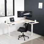 VIVO Electric Corner 63 x 47 inch L-Shaped Standing Desk, Memory Height Adjustment, Light Wood Top White Frame, DESK-E3CTWC-47