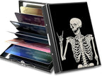BWEGRHE Slim Credit Card Holder, Skull Skeleton RFID Blocking Metal Wallet for Men & Women, Aluminum Minimalist Hard Case Pocket-Sized Business Cards Organizer (Fits Up to 10 Cards)