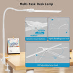 KableRika Desk lamp,Double Head LED Desk Lamp with Clamp,Architect Desk Lights for Home Office,Eye-Caring Desktop Office Lamp 4-Brightness 4-Color Table Lamp for Monitor Workbench Reading White