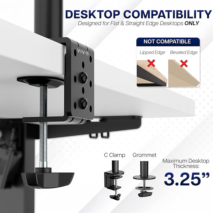 VIVO Dual Monitor Desk Mount, Heavy Duty Fully Adjustable Steel Stand, Holds 2 Computer Screens up to 30 inches and Max 22lbs Each, Gray Color, STAND-V002-GY