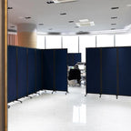 Upgrade Version Room Partition and Divider, Freestanding Rolling Dividers with Wheels,Office Privacy Screen Divider Wall,Classroom Felt Dividers,8'2"L* 6'7"H,4 Panel，Blue