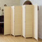 Loomveil 6 Panel Room Divider Folding Privacy Screen,67 inch Bamboo Panel Divider for Home Partition,Beige