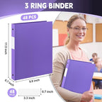 Henoyso 48 Pcs 3 Ring Binder 0.5 Inch Round Fits Letter Size 8.5'' x 11'' Paper Plastic Flexible Binder Bulk Holds 140 Sheets with 1 Pockets Versatile Organizer for Home Office School (Purple)