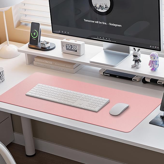 Boutilon Leather Desk Pad Protector,Non-Slip Mouse Pad,Laptop Desk Pad,Office Mouse Mat,Waterproof Leather Desk Blotter,Desk Writing Pad for Office and Home (XL-Pink,35.4"x 15.7")